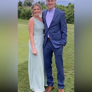 David’s Bridal chiffon one-shoulder bridesmaid dress with cascade